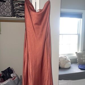 Sage Rust-Orange Strapless Satin Slip Dress
